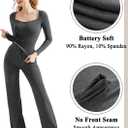 OMKAGI Womens Lounge Set Lace Square Neck Long Sleeve Tops Wide Leg Pants 2 Piece Outfits (X-Small, Dark Grey)