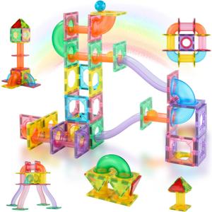 Miereirl Magnetic Tiles Toddlers, 100PCS Magnet Pipe Building Blocks Set, Kids Building Blocks Set STEM Creativity Educational Toys Christmas Birthday Gifts for Toddlers 4 + Year Old