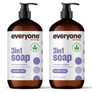 Everyone 3-in-1 Soap, Body Wash, Bubble Bath, Shampoo, 32 Ounce (Pack of 2), Lavender and Aloe, made with Essential Oils for Men and Women