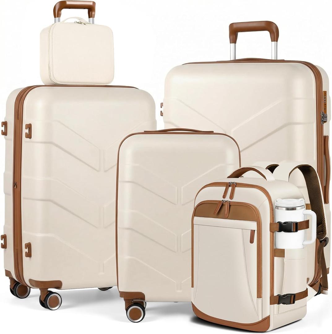 TILYMOL Luggage Sets 5 Piece - Expandable Suitcase Set with TSA Lock & Spinner Wheels, Lightweight PP Hardshell Travel Luggage for Women, White