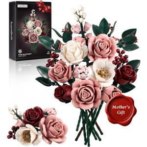 iATOM Pink Roses Flower Bouquet Building Set, Artificial Flowers Botanical Collection Kit for Adults Women & Men - Gift for Mothers Day, Home Room Office Shelf Centerpieces Decor - IA11022