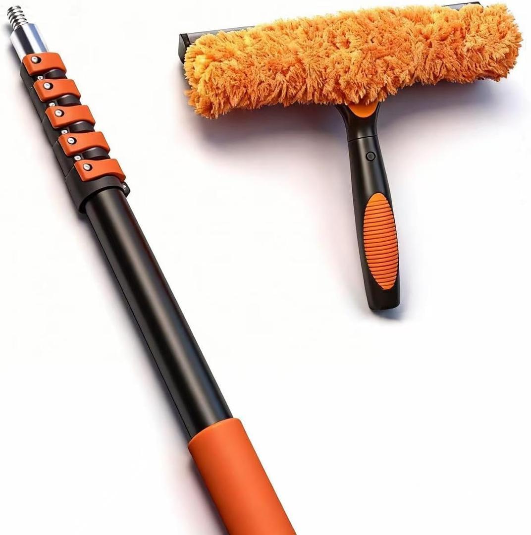 18FT Window Cleaning Kit, 2-in-1 Squeegee with 3-12FT Telescoping Pole & Flip-Lock & Screw Dual Locking, Professional Long Handle Washing Tool for High Windows