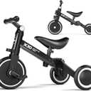 XJD 5 in 1 Toddler Bike, Tricycle for Toddlers 1-3 with Adjustable Seat Height, Removable Pedals, Ideal Balance Bike Birthday Gifts and Toys for Boys and Girls (Black)