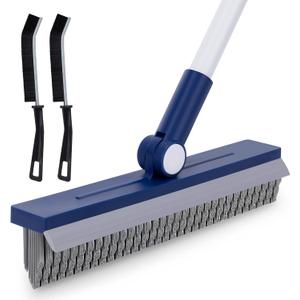 Grout Brush with Long Handle, Grout Cleaner Brush for Tile Floors, Stiff Bristles for Crevice, Tile Line, Shower, Kitchen, Bathroom (Blue)