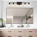 Black Bathroom Light Fixtures, 6-Light Bathroom Lighting Fixtures Over Mirror with Clear Glass Shade, Matte Black Vanity Lights, 6 Light Count Large Vanity Light Fixture for Bath, Mirror,Wall Sconce