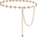 Glamorstar Chain Belt for Women Rhinestone Crystal Waist Belts for Dress Gift (Medium(120cm/47.2in), Gold Pink)