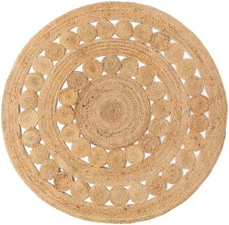 RIANGI Hand Woven Jute Area Rug - Braided Round Rug 4 Feet for Living Room | Rustic Beige Reversible Farmhouse , Kitchen, - Vintage Natural Braided Entry Floor Décor Circle Boho Round Rugs 4 feet