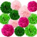 GAKA Pink and Green Tissue Paper Pom Poms, 12Pcs Hanging Pom Poms Flower Ball for Theme Party Birthday Wedding Decorations(10 inch and 12 inch)