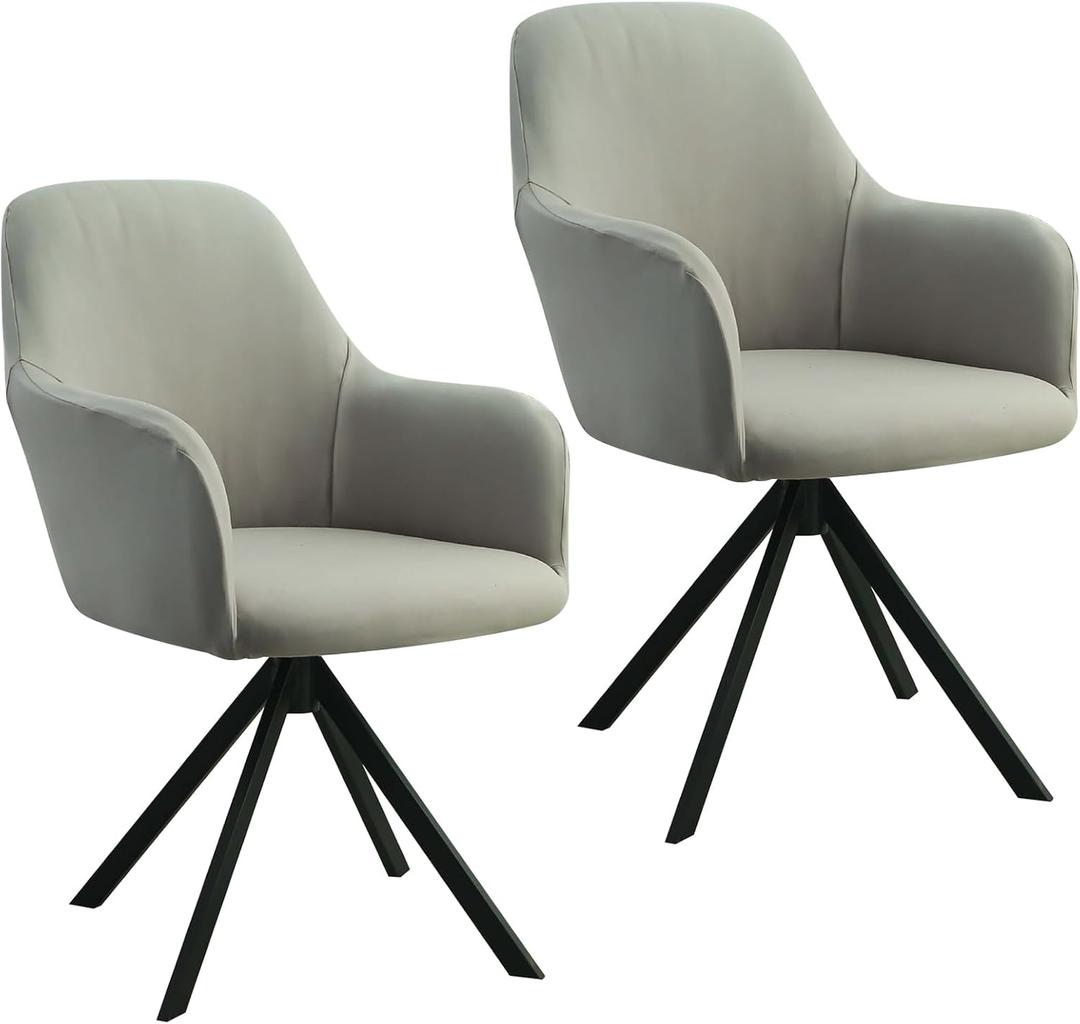 2 Pack Stretch Chair Covers with Arms, Light Gray Slipcovers for Curved Back Office & Dining Chairs, Universal Washable Seat Protector (Light Gray)