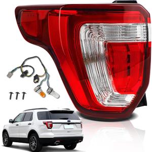Tail Lights Compatible with 2016 2017 2018 2019 Ford Explorer Rear Brake Lamp Assembly With Wire Harness and Bulbs Replace FB5Z13405A (2016-2019 Ford Explorer, Left Driver Side)