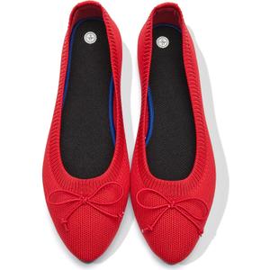 Shupua Women's Flats Black Flats Shoes Pointed Toe Ballet Flats Comfortable Bow Girls Flats Dressy (10, Red)