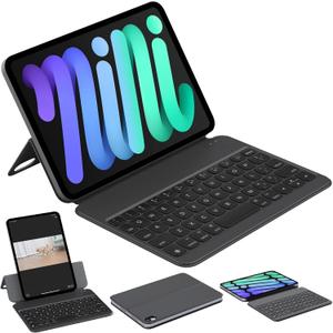 HOU Keyboard Case for iPad Mini 7th (A17 Pro, 2024) & 6th (2021) 8.3-inch, Ultra Slim Folio Type of Keyboard, Power Display, Magnetic Protective Cover Support iPad Mini 6/7 (Black)