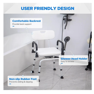 Shower Chair for Elderly and Disabled, Foldable U-Shapr Seat, Adjustable Height Non-Slip Bathroom Chair with Padded Arms and Back 350 lbs