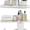WOPITUES Floating Shelves with Gold Metal Guardrail, Shelves for Wall Decor Set of 3, Wall Shelves for Bedroom, Bathroom, Kitchen, Living Room, Plants, Picture Frames, Art- White and Gold, 15.7 inch