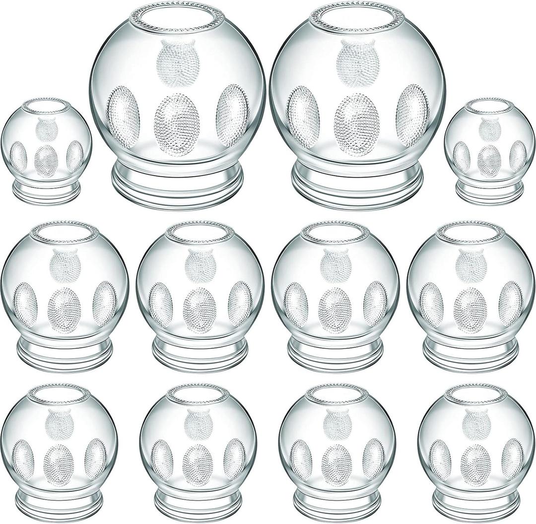 Nuanchu 12-Piece Glass Cupping Set - 4 Sizes, Fire Cupping Therapy Set with Finger Grips for Myofascial Massage, Muscle, Nerve, Joint Pain