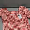 YARN & INK Women's 1950s Pinup Tops, Rockabilly Vintage Blouse Medium Sleeves Sweetheart V-Neck Shirt (X-Large, Red Ginham)