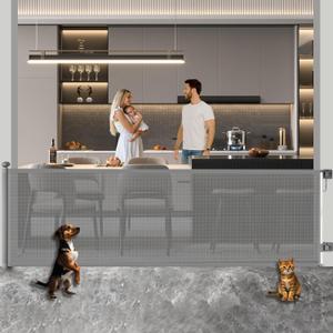 Huafly 98 Inch Retractable Baby Gates Extra Wide, no Drilling Baby Gates for Large Openings, Child Gates, Safety Gates, Extra Long Dog Gates on Doorways, Stairs, Outdoor, Indoor (Gray, 98 Inch)