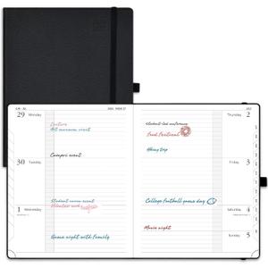 POPRUN Planner 2026-2027 (Large 8.5"x 10.5"), Horizontal Weekly Notebook Jul.2026 - Jun.2027, Academic Appointment Book with Monthly Tabs, Leather Hardcover, Inner Pocket - Black