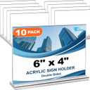 EHWINE 10 Pack Acrylic Sign Holder 4 x 6 Horizontal, Double-Sided Clear Stand up Table Top Sign Holders, Acrylic Picture Frame Menu Flyer Paper Holder Display Stand for Office Business Store Wedding Party