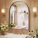 JIINGYO Arch Mirror, 24 x 32 Inch Black Arch Mirror for Bathroom, Arched Wall Mirror, Aluminum Alloy Frame Black Bathroom Vanity Mirror for Living Room Bedroom Entryway Mantel Hallways Decor