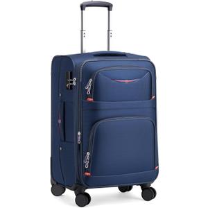 ROPLUS Softside Expandable Luggage with 4 Spinner Wheels, Durable Carry-On Luggage Suitcase (Blue, 21-Inch)