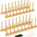 Bamboo Dish Drying Rack, 2 Pack Wooden Storage Holder Organizer for Plate/Bowl/Cup/Book/Pot/Lid/Cutting Board Drying Rack Stand Holder