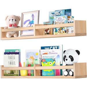 birola Nursery Shelves for Wall 32inches Set of 2Natural Wood Wall Bookshelves for Kids Room - Floating Nursery Bookshelves (32inches Set of 2)