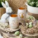 Easter Candle Holder, Frosted Egg-Shaped White Glass Tealight Votive Candle Holder with Bunny & Flower Design, Aesthetic Easter Decorations for Table, Spring Table Centerpiece, Easter Gift