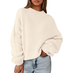 PRETTYGARDEN Women's Fall Oversized Sweaters Dressy Casual Long Sleeve Chunky Knit Winter Pullover Tops 2026 Holiday Outfits (White, S)