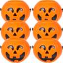 Ciieeo 6Pcs Halloween Pumpkin Candy Buckets Mini Plastic Orange Jack-O-Lantern Storage Containers for Party and Treats