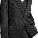 Kelyaa Women's 3 Piece Striped Suit One Button Slim Fit Business Work Professional Blazer Jacket Vest Pants Set (Black, M)