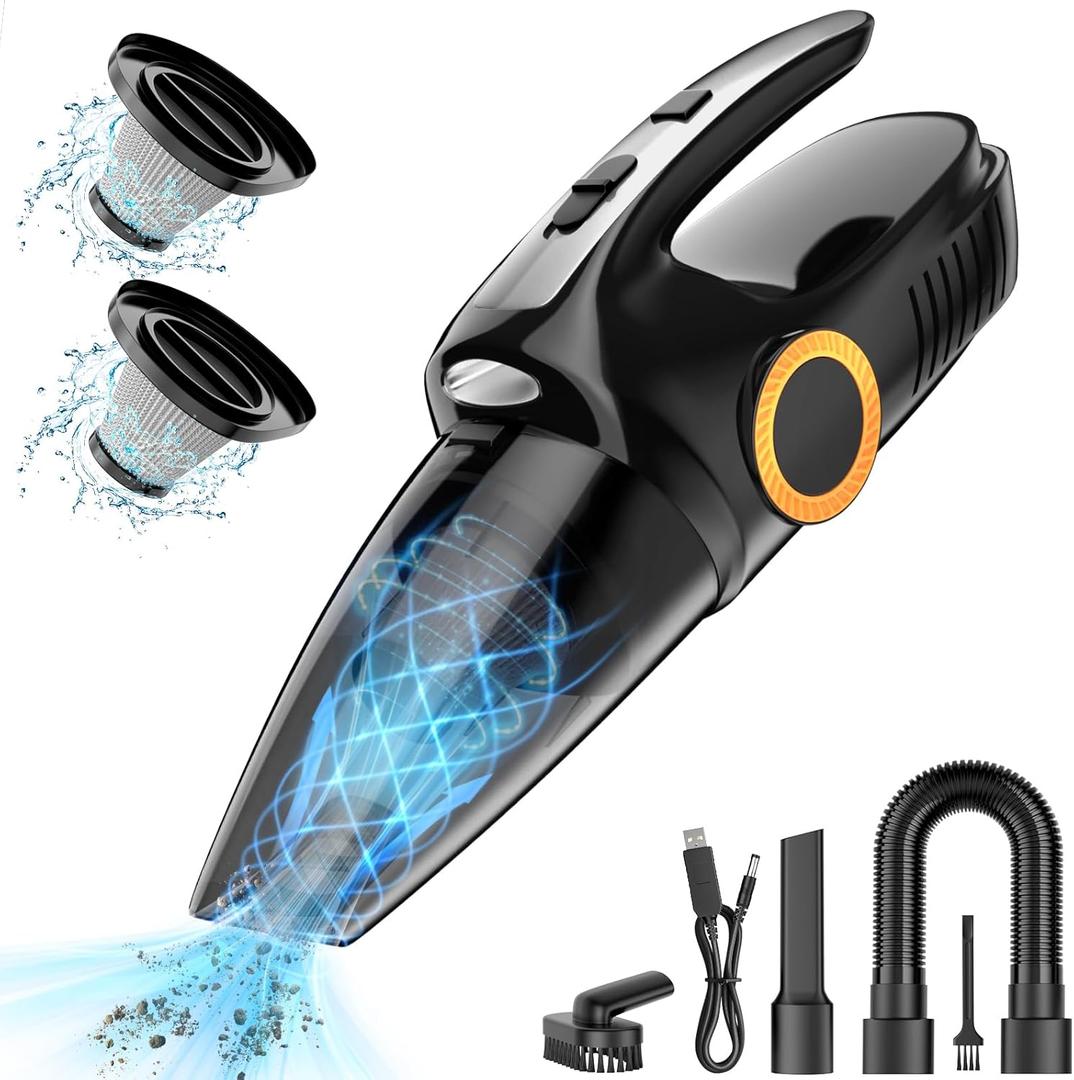 NHOWIN Handheld Vacuum Cordless, 9500PA Portable Handheld Vacuum with LED Light & 2 Filters Powerful Suction Car Vacuum Rechargeable Hand Held Vacuum Cordless for Home Office Kitchen Car Pets