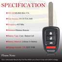 MechanMagic Key Fob Remote Replacement Fits for Honda Civic 2016 2017 2018 2019 2020/Accord 2016 2017 MLBHLIK6-1TA Keyless Entry Remote Control Uncut 4 Buttons 433Mhz (35118-T2A-A60)