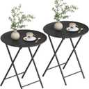 Garden 4 you Folding TV Tray Table, Metal Round Side Table, Black Dinner Table with Metal Frame, Modern Outdoor Tray Table for Living Room, Bedroom, Patio & Small Spaces, 2 Packs