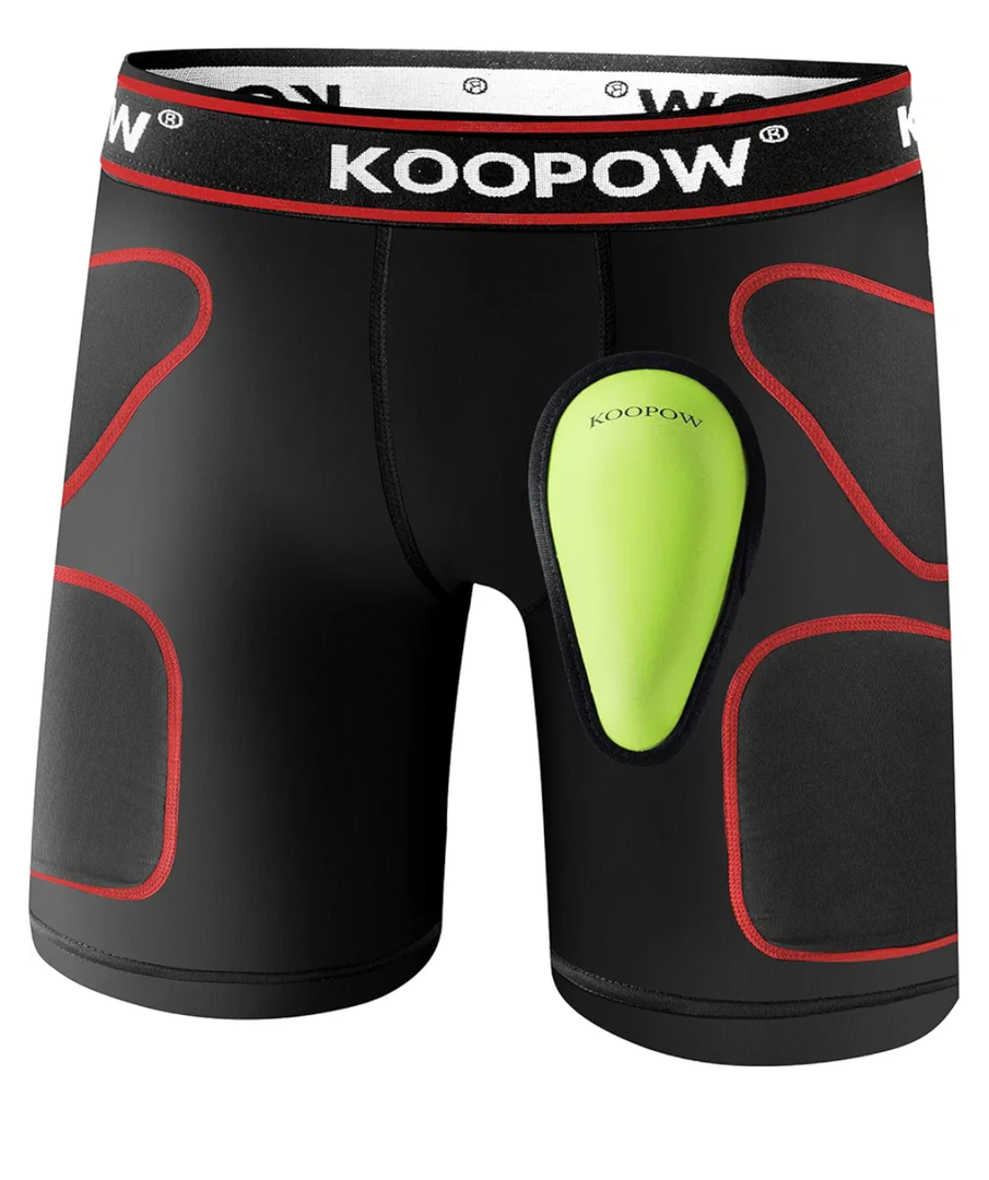 KOOPOW Youth Boys Padded Sliding Shorts Slider Pads with Soft Protective Athletic Cup for Baseball, Football, Lacrosse (X-Small, Black And Red )