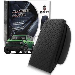 Armrest Cover for Ford Bronco 2021-2025 Center Console Pad with Organizer Storage Pockets, Black Faux Leather Arm Rest Lid Protector Cushion Interior Accessories 2/4 Door (for Bronco)