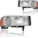 Headlight Assembly, Headlights Kit Compatible with 1994-2001 Dodge Ram 1500/1994-2002 Ram 2500 3500(DON'T Fit SPORT Models or Ram VAN Models) Chrome Housing Amber Reflector