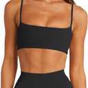 LASLULU Womens Adjustable Spaghetti Straps Sports Bra Square Neck Wireless Padded Workout Yoga Crop Tops (Small, Black)