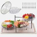 3 Tiered Chilled Serving Trays for Food Parties, 11.8" Stainless Steel Plates with Ice Platter, Absorbent Mat & 10 Fruit Forks, Rotating Cold Serving Tray for Fruit Seafood Vegetable Shrimp