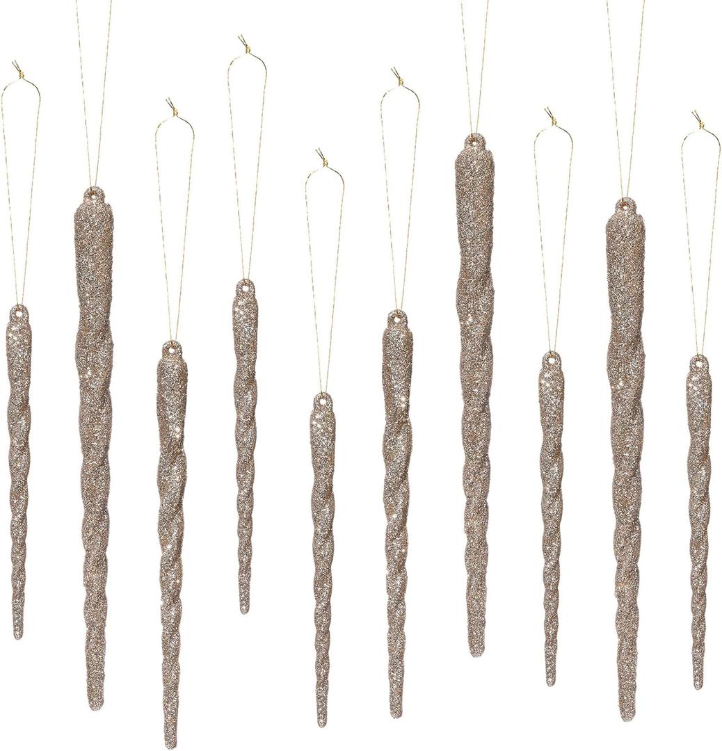 Boao 36 Pieces Icicles Ornament Set 5.12-7.8 Inch Twisted Acrylic Drop Icicle Christmas Tree Hanging Ornaments Decorations for Christmas Wedding Winter Holiday (Champagne)