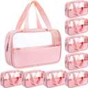 Buryeah 9 Pcs Translucent Make up Bag Toiletry Organizer for Women Men Waterproof Portable Cosmetic Travel Bag with Hanging Handles Travel Storage Carry Pouch Gifts for Bridesmaid (Pink)