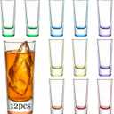 Ruckae 12 Pack 2 OZ Shot Glasses Set Gradient Colorful Shot Glasses Bulk with Heavy Base Bar Cylinder Glass Shot Cups for Vodka Tequila Whiskey Liquor Cocktail