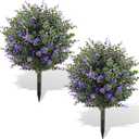 Artificial Boxwood Topiary Ball Trees with Ground Spikes UV Resistant Faux Greenery Shrubs Fake Shrubs for Outdoors, Realistic Faux Plants Bushes for Garden Porch Yard Patio Decor (Purple Green)