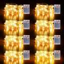 YPHSOL Fairy Lights Battery Operated String Lights 16.4ft 50LED Flashing and Constant Light Waterproof Silver Wire for Christmas DIY Party Wedding Decoration (Warm White, 8 Pack)