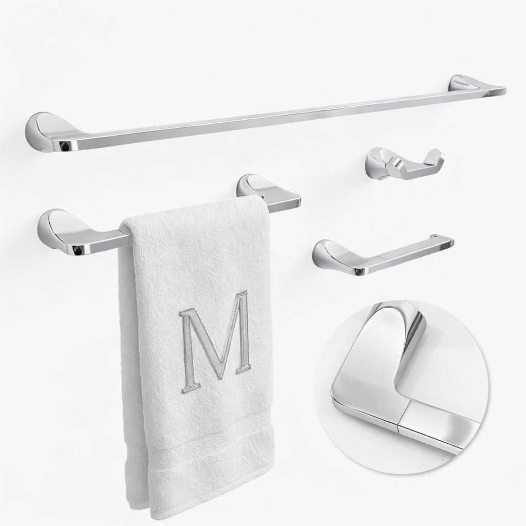 Mega Handles Bathroom Accessory Set Polished Chrome - 4-Piece, Towel Bar