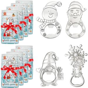 24Pcs 4 in 1 Christmas Beer Bottle Opener Set, Santa Claus Xmas Snowman Gnome Snowflake Bottle Openers with Gift Box, Winter Theme Party Decoration Festive Souvenirs Favors for Guests Coworker Gifts (Silver)