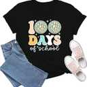 TIEEI Women 100 Days of School Shirt 100th Day of School T-Shirts Teacher Life Tee Tops, XL