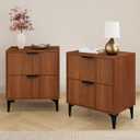 Wood Night Stand Set 2 Fluted Dresser for Bedroom 2 Drawers End Tables Nightstands Set of 2, Storage Modern Bedside Table Set of 2, Walnut Nightstand