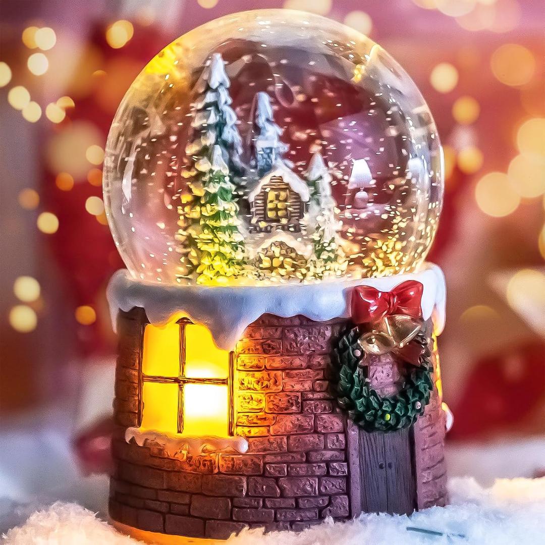 Christmas Music Box Snow Globe Gift, Musical Village Glitter for Women Wife Mom Girlfriend Daughter Son Granddaughter, Xmas Present Plays Silent Night Tune