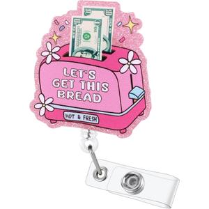 3 x Let's Get This Bread Funny Pink Toaster Nurse Badge Reel, Cute Retractable ID Medical Badge Holder, Name Tag Badge Clip for RN LPN CNA MA Night Shift Nurse Nursing Student Doctor Medical Social Worker
